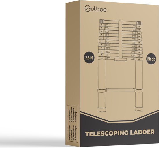 Outbee Telescopic Ladder - Échelle pliante télescopique - Hauteur de travail 2.6m - Aluminium - Noir