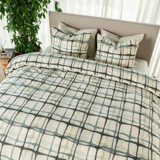 Housse de couette Kayori Yasu en coton - 200 x 200-220 + 2 taies d'oreiller - Double - Motif unique - Bleu