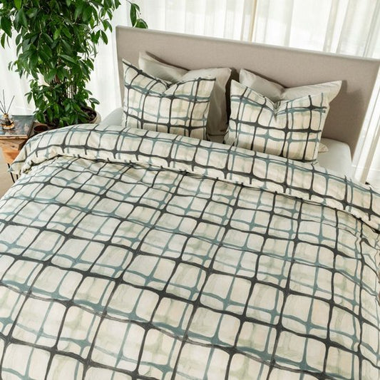 Housse de couette Kayori Yasu en coton - 200 x 200-220 + 2 taies d'oreiller - Double - Motif unique - Bleu