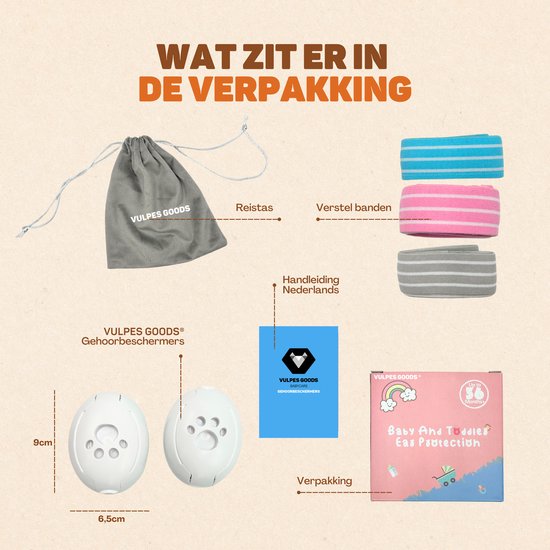 Vulpes Goods® BabyCare - Hearing Protection Kids PRO - Protège-oreilles certifié pour bébé - Convient aux bébés et aux jeunes enfants jusqu'à 36 mois - Réduction du bruit de 25 dB pour une protection auditive maximale - 3 bandeaux et un sac de transport i