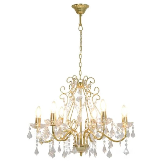 Lustre rond en cristal vidaXL, doré - 6 ampoules E14 - Ø 60 x H 44 cm