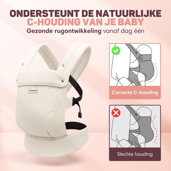Vulpes Goods® BabyCare - Porte-bébé - Porte-bébé ergonomique 0-36 mois - Porte-bébé ventral de luxe jusqu'à 20 kg - Coton OEKO-TEX® - Confort mains libres - Avec support dorsal et position M - Crème