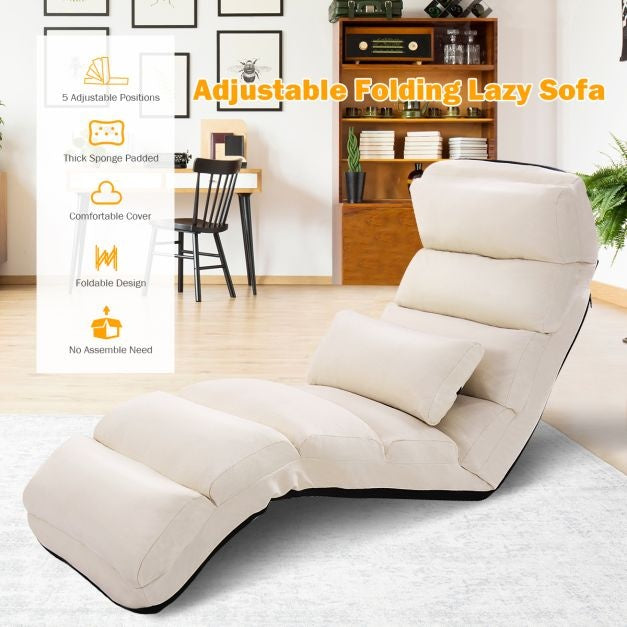 Coast floor chair 5-way adjustable suede cushion chair 175 x 55 x 20 cm beige