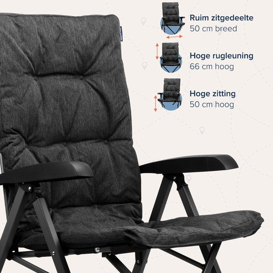 TRVLMORE Chaise de camping - Sac de transport inclus - Chaise pliante confortable - Capacité de charge de 150 kg - Chaise de camping - Rangement - Chaise pliante - Noir