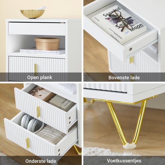 SoBuy Table de chevet, table de chevet avec 3 tiroirs et une étagère, table d'appoint moderne pour la chambre et le salon, blanc, 40 x 40 x 63 cm (l x p x h) FBT168-W