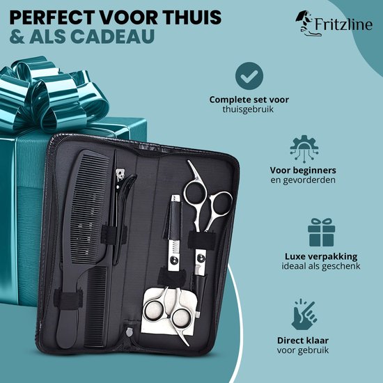 Kit de coiffure Fritzline 9 pièces - Ciseaux de coiffure - Blouse de coiffure - ciseaux à cheveux - coiffeur - ciseaux de coiffure - ciseaux à effiler - ciseaux à effiler de coiffure - kit de coiffure professionnel - blouse de coiffure - blouse de coiffeu
