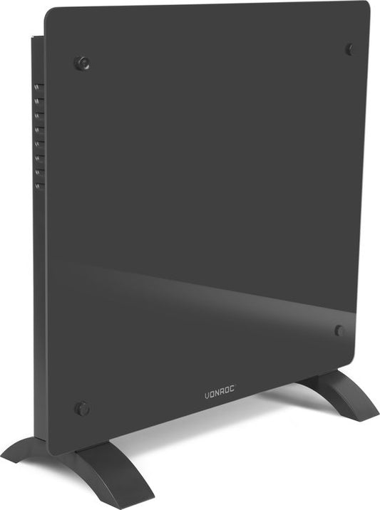 VONROC Chauffage électrique de luxe - Convecteur avec panneau en verre - 500W/1000W - Chauffe les pièces jusqu'à 12m2 - Contrôlé par l'application (via Wifi) et manuellement - Thermostat et minuterie réglables - Gris