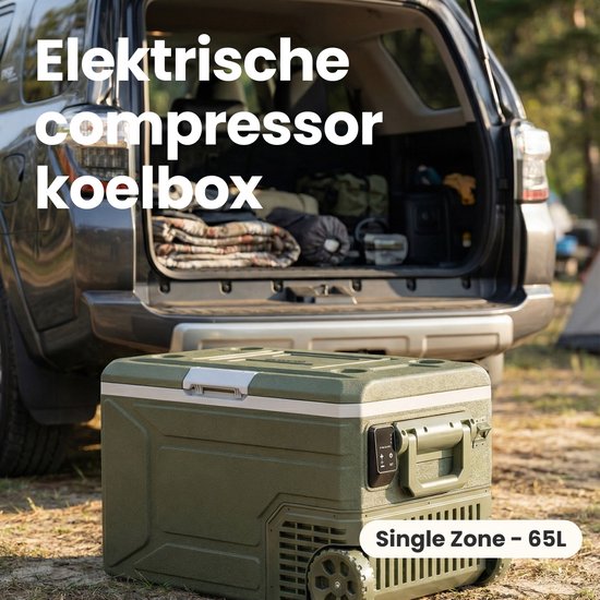 Auronic Electric Cool Box - Compresseur - 64L - 12V et 240 volts - Réfrigérateur de camping - Frigobox Car - Avec roues et poignée - Vert