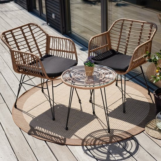 tectake® - Ensemble de sièges en osier pour l'extérieur, meubles pour 2 personnes, 3 pièces. Ensemble bistro, meubles de balcon, ensemble de meubles de jardin avec 2x chaises + table, petit salon résistant aux intempéries pour le jardin, le balcon ou la t