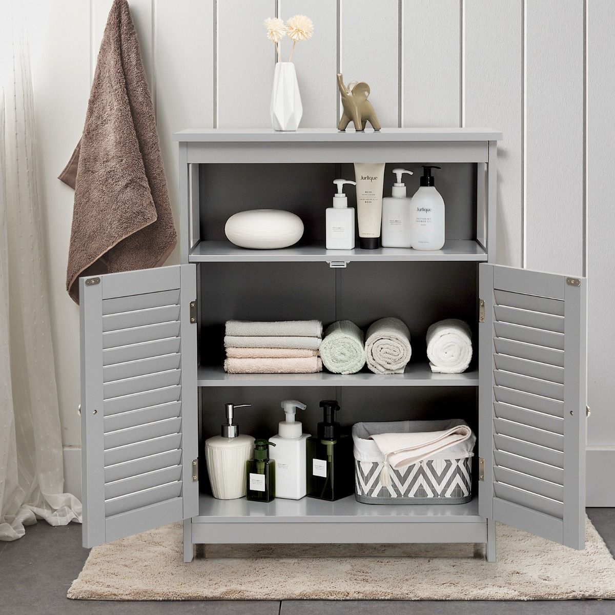 Meuble de salle de bain Coast - Double porte - Etagère ouverte - 60 x 30,5 x 80 cm - Gris