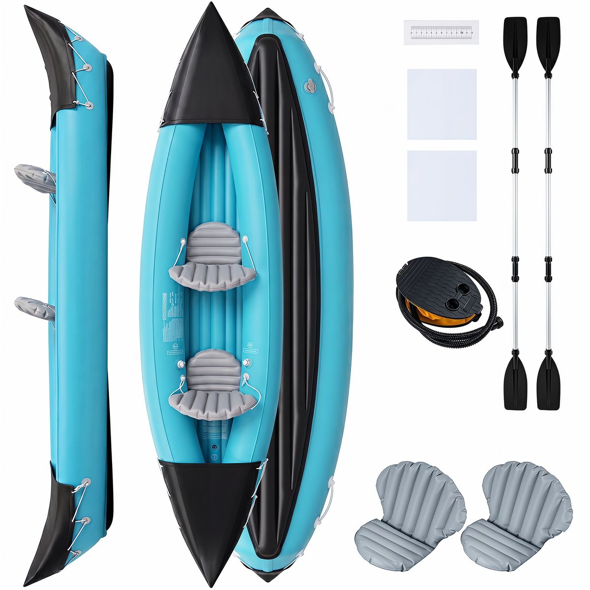 Ensemble de kayak gonflable Coast pour 2 personnes - Avec pagaies et pompe à pied - Bleu - 321 x 92 x 45 cm