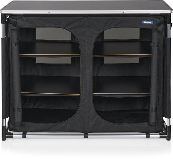 Cuisine de camping d'extérieur – Meuble de camping – Cuisine d'extérieur – 6 compartiments – Structure en aluminium – Pieds réglables – Gris - Tristar KI-0769