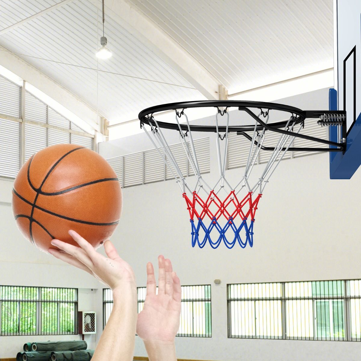 Coast Basketball Ring Ø 45 cm Black - Panier de basket solide et résistant aux intempéries avec filet pour fixation murale - 59,5 x 48 x 38 cm