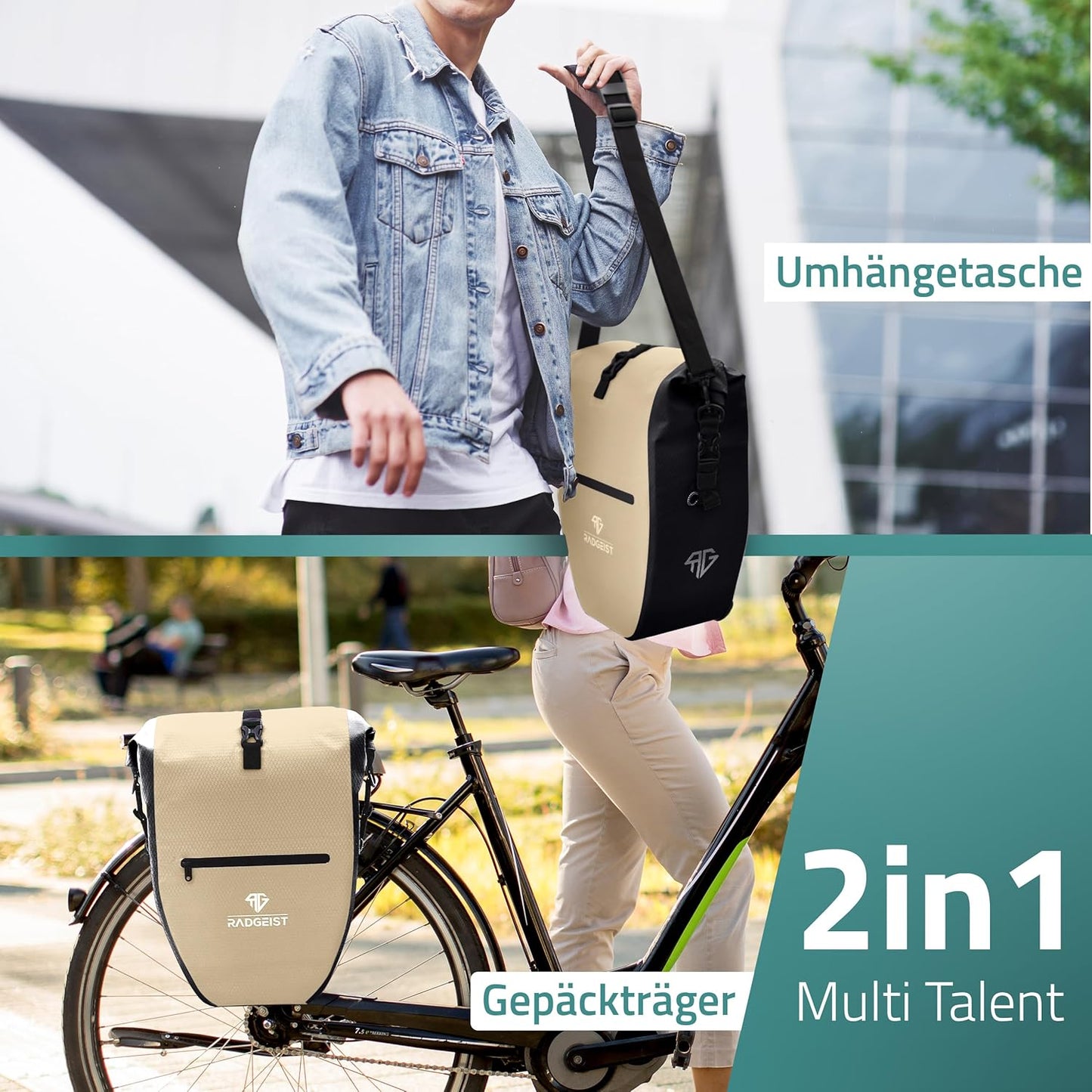 RADGEIST sacoche de vélo pour porte-bagages - sacoche de vélo pour porte-bagages - sacoche de vélo étanche et sac à bandoulière - sacoche de vélo avec réflecteurs