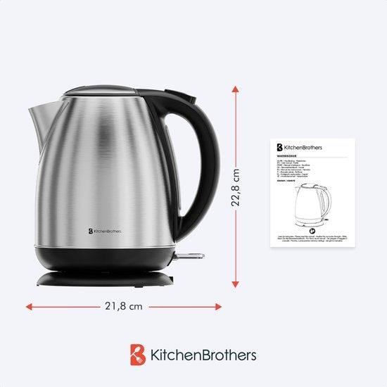 KitchenBrothers Bouilloire - électrique - 1.7L - Avec filtre à calcaire - acier inoxydable
