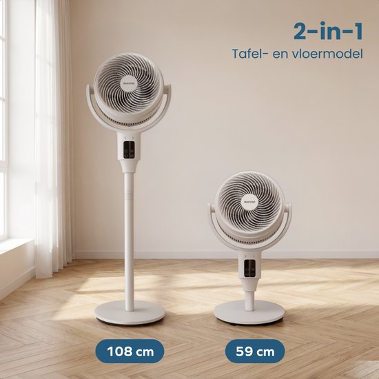 Ventilateur sur pied Auronic - Ventilateur de table et de sol - 9 vitesses et minuterie - Refroidisseur d'air - Silencieux - Avec télécommande et écran - Ventilateur - Blanc