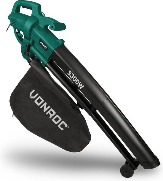 Souffleur de feuilles - Vonroc - 3300W - Vitesse 270 km/h - Broyage intégré - Sac 40L - Noir/Vert
