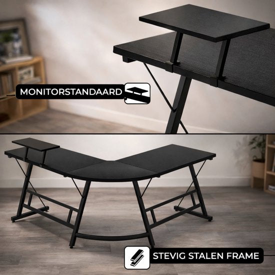 Bayt Corner Desk - Bureau - Gaming Desk - Bureau en L - Table d'ordinateur - Noir - 129 x 129 x 74 cm