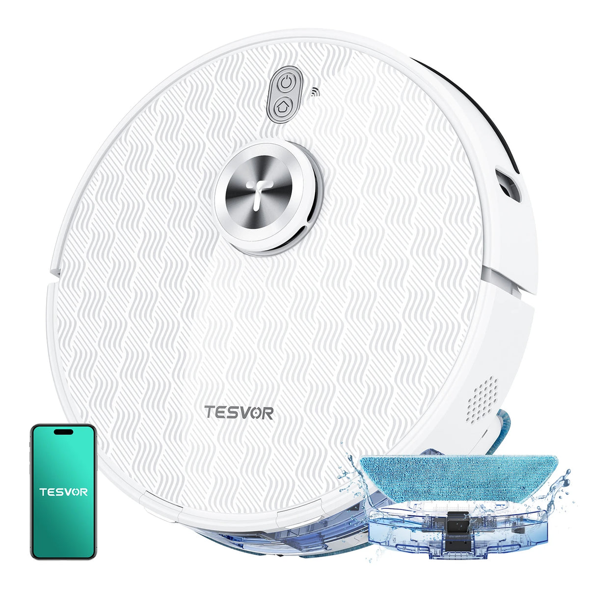 Robot aspirateur Tesvor S8 Pro avec fonction de lavage - Puissance d'aspiration de 8 000 Pa, navigation LiDAR, détection des tapis, autonomie de 240 minutes - Blanc - 116,84 × 76,2 × 38,1 cm