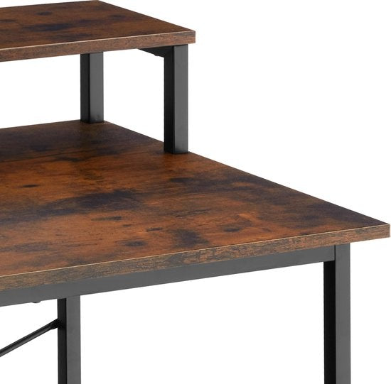 tectake® - Everett desk - largeur 80 cm - avec étagère et organiseur - table d'ordinateur - brun foncé - 404662