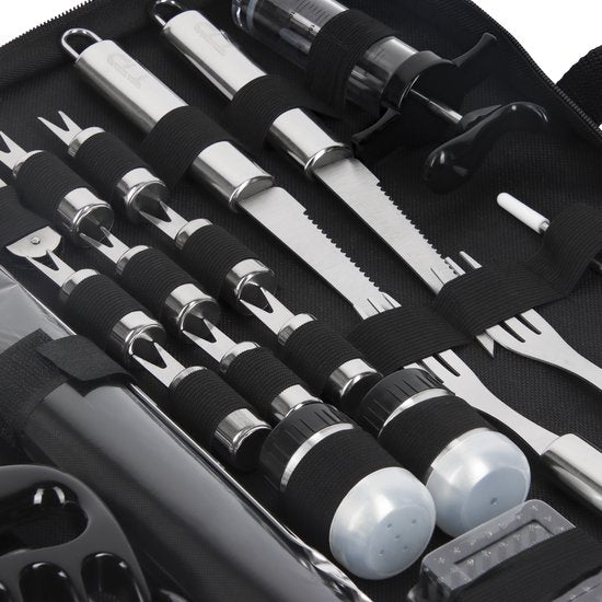 TTD® Premium BBQ Accessories Set 40-Piece - BBQ Tool Set Stainless Steel - Barbecue Accessories - BBQ tongs - BBQ spatula - Including BBQ Thermometer and Cleaning Brush - Includes Storage Bag