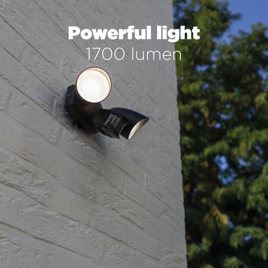 LUTEC Shrimp - Applique murale de sécurité LED pour l'extérieur - Détecteur de mouvement PIR - Capteur jour/nuit - Aluminium haut de gamme - À deux têtes - Éclairage puissant de 1 700 lm - Lumière blanche brillante de 4 000 K - Noir mat