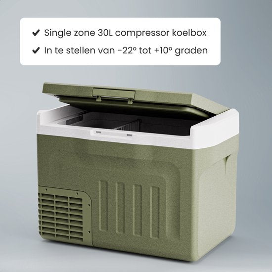 Auronic Electric Cool Box - Compresseur - 30L - 12V et 240 volts - Réfrigérateur de camping - Frigobox Car - Vert