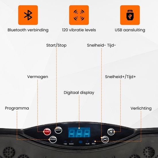 Plaque vibrante Fitby - Plaque vibrante de fitness - Powerplate - Avec bandes de résistance et poignées incluses - Avec télécommande - 3 modes d'entraînement - 120 niveaux de vitesse - Noir