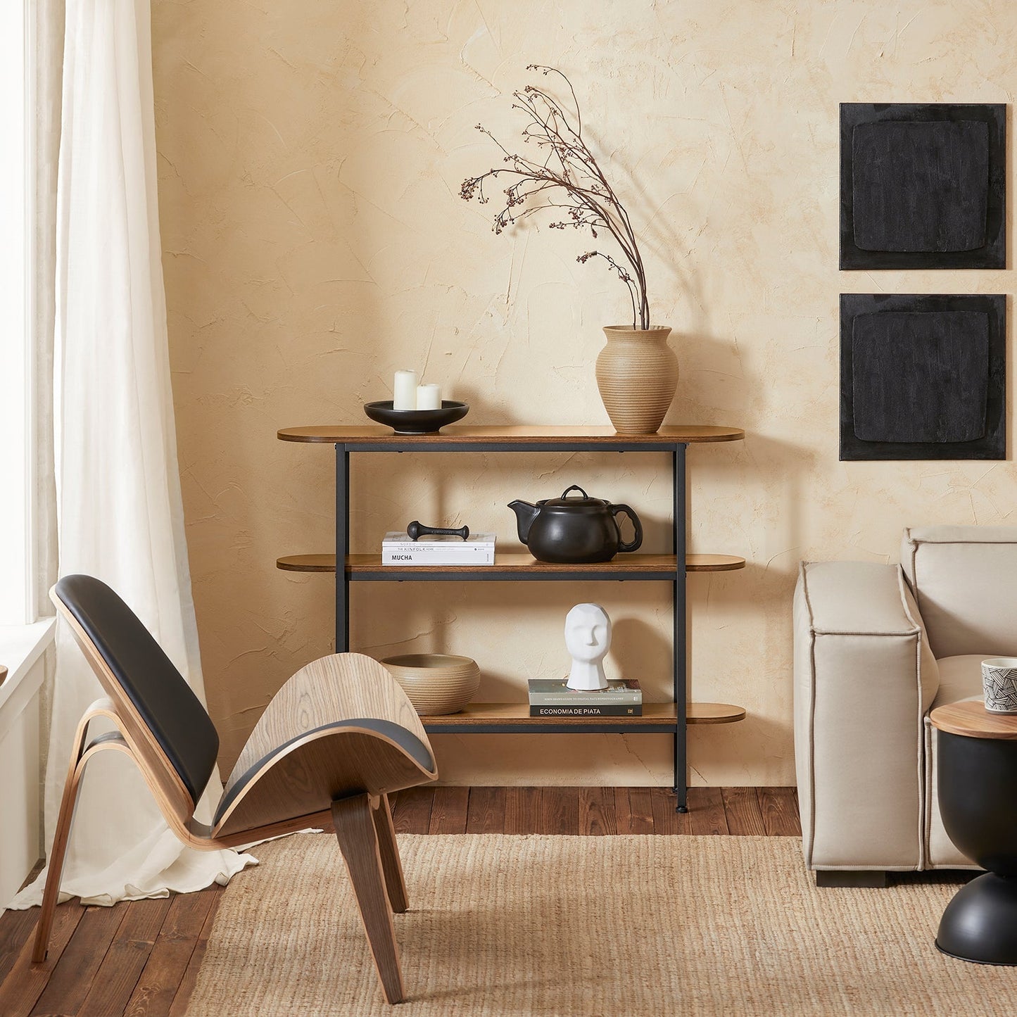 SoBuy Table d'appoint avec 3 étagères - Max. 60 kg - Moderne - 110 x 25 x 86 cm - Brun/ Noir