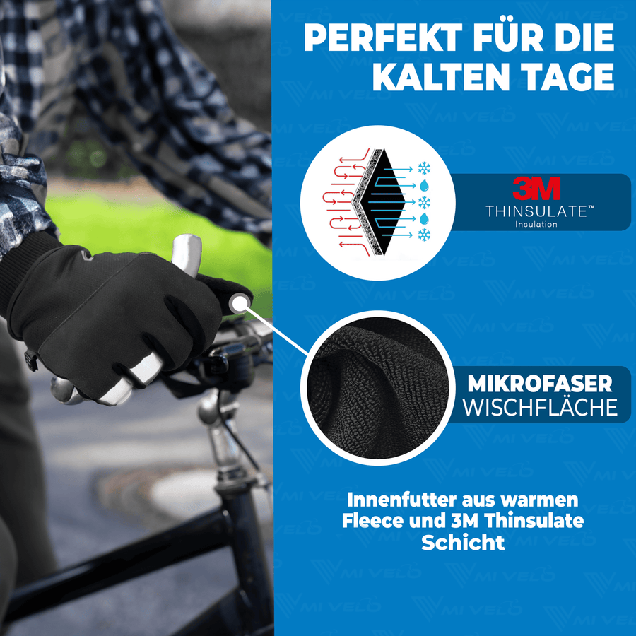 MIVELO THERMO-FIT Gants d'hiver - Polaire thermique & 3M Thinsulate - Noir - Unisexe - Taille M