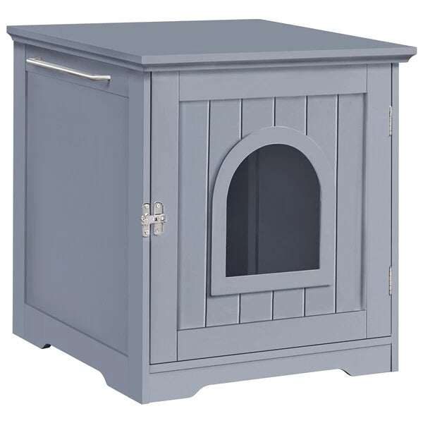 Yaheetech Armoire pour bac à litière 48,5 x 51 x 51,5 cm - Gris - Maison pour chat avec bac à litière dissimulé et table d'appoint
