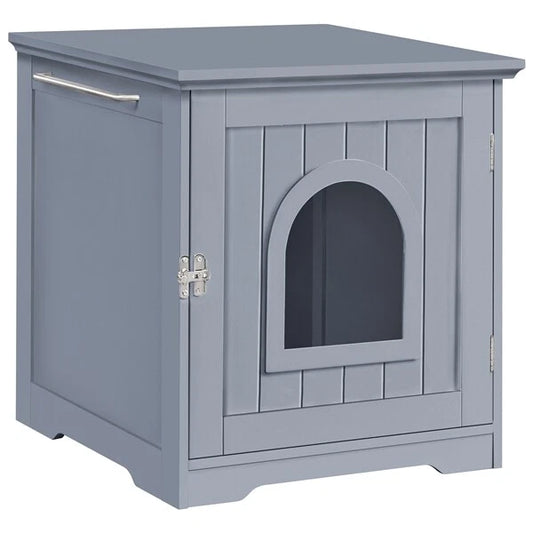 Yaheetech Armoire pour bac à litière 48,5 x 51 x 51,5 cm - Gris - Maison pour chat avec bac à litière dissimulé et table d'appoint