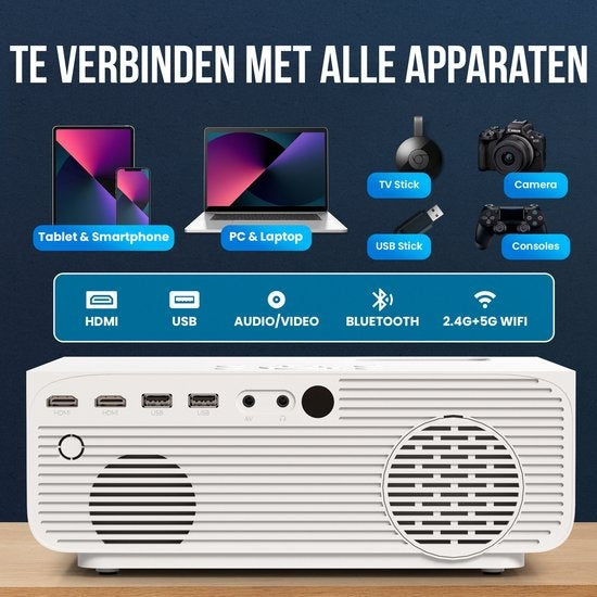 Strex Beamer - 1080P Full HD - 15000 Lumen - Streaming sans fil - Sacoche/écran de projection inclus - WiFi - Bluetooth - Mini Beamer - Projecteur