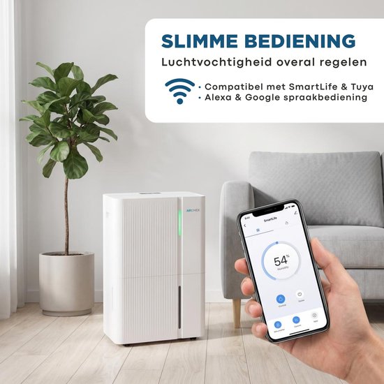 Déshumidificateur Aironex 30 L - Déshumidifie 30 litres par jour - Convient pour la cave, le salon, la chambre et la salle de bains - Absorbeur d'humidité - Déshumidificateur et purificateur d'air - Déshumidificateur pour chambre - Blanc - Déshumidificate