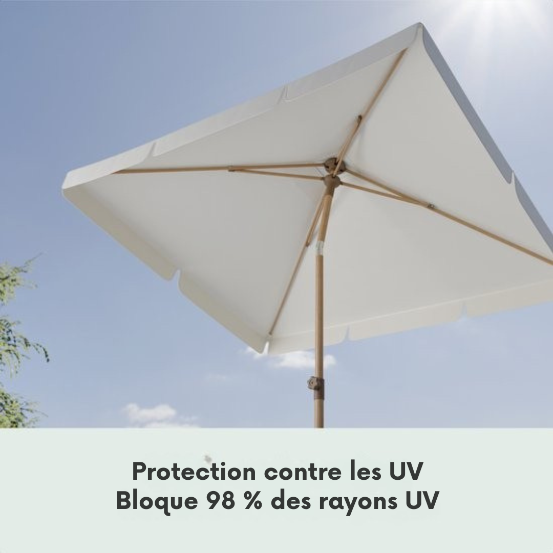 LifeGoods Parasol - Jardin - Parasol de balcon - 200x125cm - 30° inclinable - Imperméable - UPF50+ - Revêtement en bois - Crème