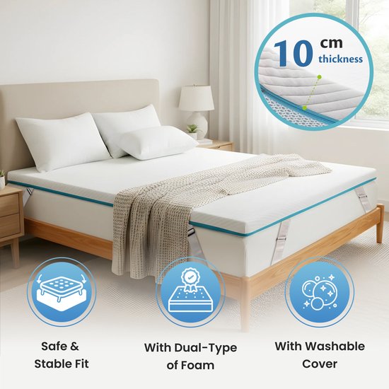 Ella Ergo Topper 90 x 200 cm - Surmatelas de 10 cm d'épaisseur - Surmatelas en mousse à mémoire de forme imprégnée de gel et mousse Aircell - Dureté moyenne