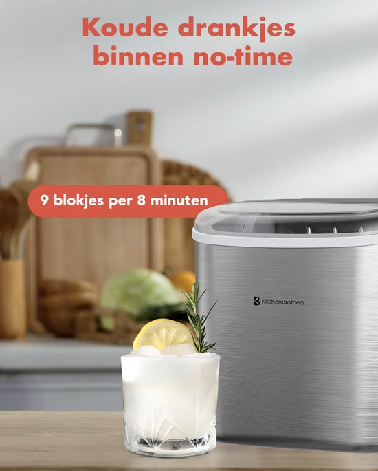 Machine à glaçons - Machine à glaçons avec pelle à glace - 9 Cubes en 8 min. - Portable avec poignée - acier inoxydable