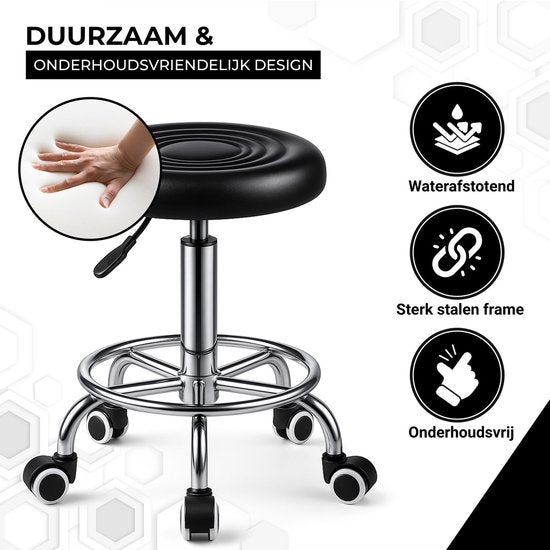 Bayt Tabouret selle - Chaise selle ronde - Tabouret de barbier - Tabouret selle à roulettes - Tabouret - Hauteur réglable - Noir