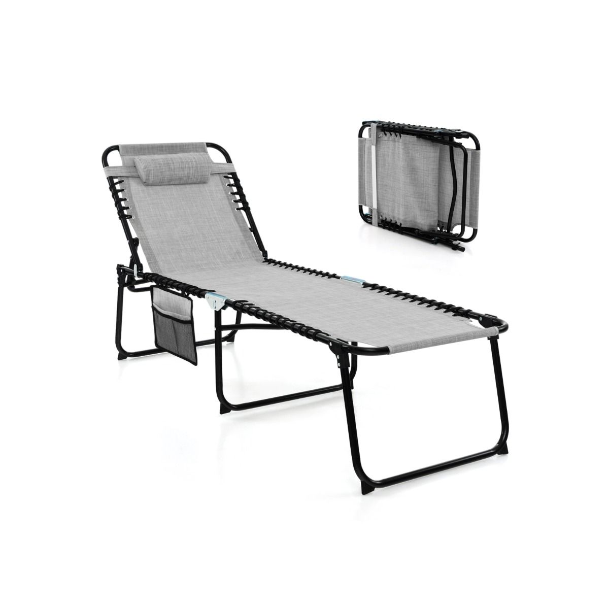 Coast Garden Lounger - Bain de soleil avec poche latérale et appui-tête - pliable - avec dossier réglable - gris
