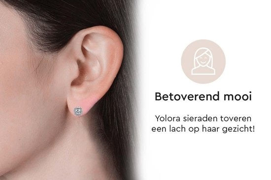 Yolora Boucles d'oreilles pour dames avec cristaux ronds Kalpa Camaka - couleur argent - plaqué or blanc 18K - Clous d'oreilles - Cadeau de fête des mères