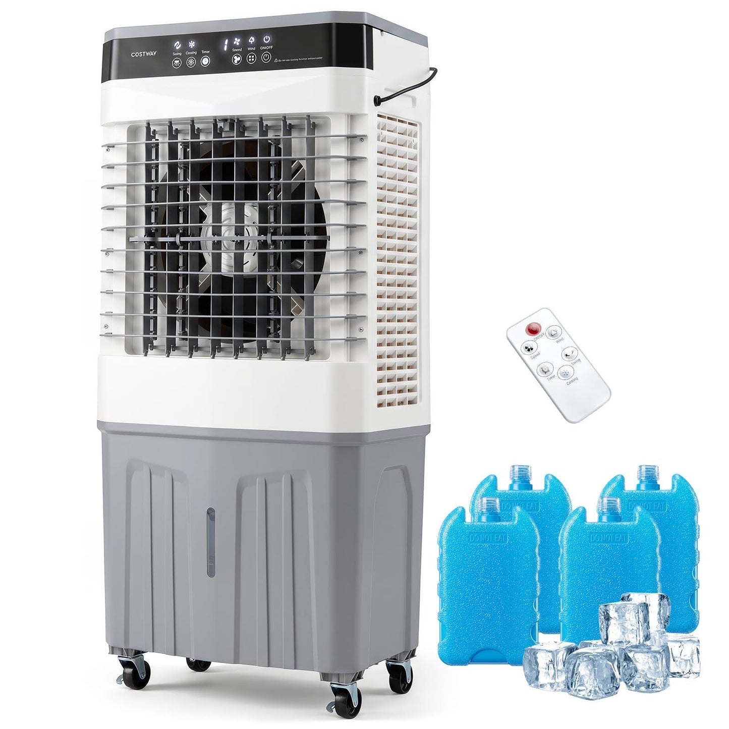 Ventilateur portable et refroidisseur d'air Coast avec télécommande - Réservoir d'eau de 27 L - 3 vitesses - 49 x 31 x 109 cm - Blanc/Gris
