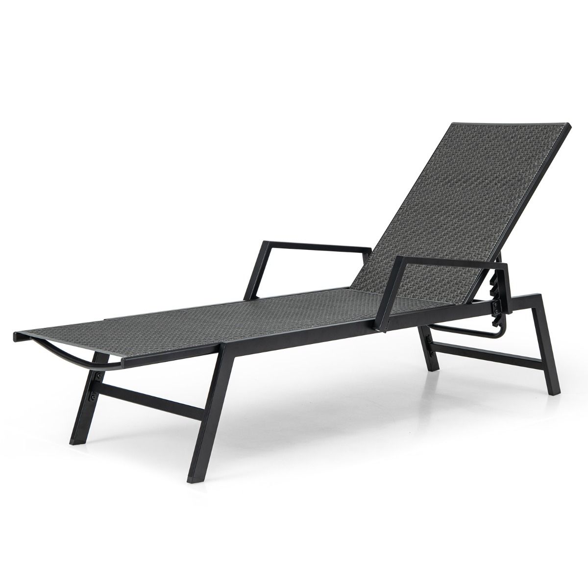 Chaise longue Coast Rotan - Dossier réglable sur 5 positions - Avec accoudoirs - Marron et noir