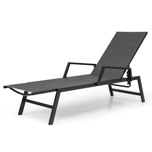 Chaise longue Coast Rotan - Dossier réglable sur 5 positions - Avec accoudoirs - Marron et noir
