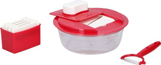 alpina Multi Râpe - Avec plateau collecteur - Epluche-mince - 4 tailles de râpes - Blanc/Rouge