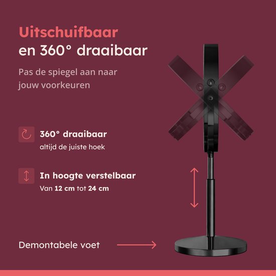 Miroir de maquillage Fraay® XXL avec éclairage LED - Grossissement 10x - Miroir grossissant avec éclairage - Rechargeable - Miroir de rasage - Miroir de salle de bains - Noir