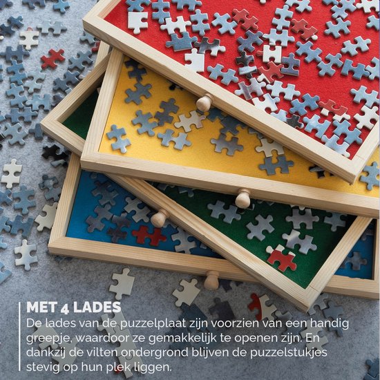 BREND BR-2224 Plateau de puzzle réglable avec 4 tiroirs pour 1500 pièces - Plateau de puzzle avec couvercle transparent - Table de puzzle avec feutre et système de rangement