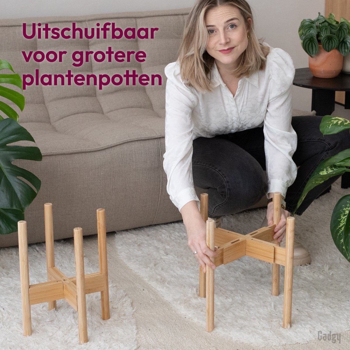 Gadgy Bamboe Plantenstandaard 2 st - Plantentafel - Plantentafeltje voor binnen - Plantenrek - Uitschuifbaar - Hout - Ø 20 tot 30 cm