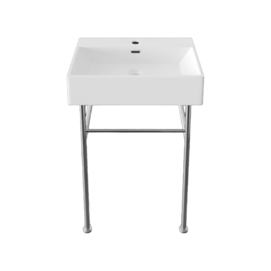 Lavabo sur pied DeerValley - Rectangulaire - Céramique blanche 60 cm - avec trop-plein et un seul trou pour robinet