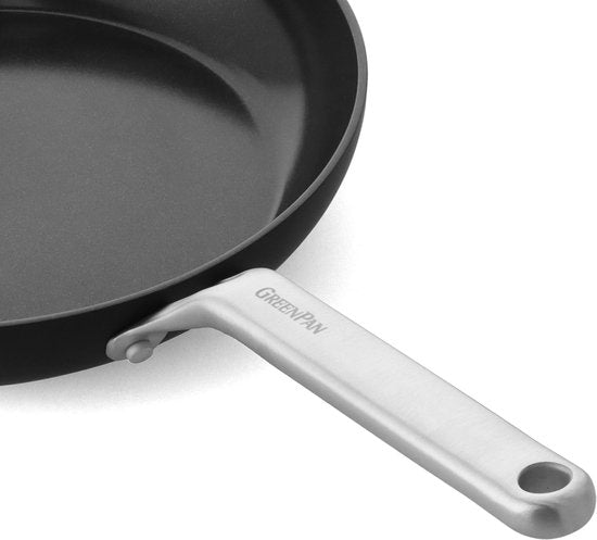 Poêle à induction en céramique Greenpan Omega avec couvercle, 30 cm - Sans PFAS - Poêle à induction - Poêle à induction - Lavable au lave-vaisselle - Résistante au four jusqu'à 200 °C - Résistante aux rayures - Empilable - Aluminium - Noir