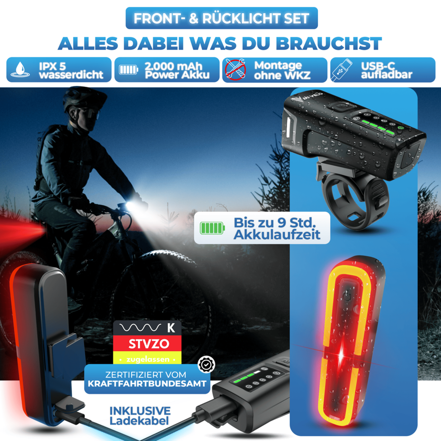 Kit d'éclairage Smart-Ultimate pour vélo - LED - 100 Lux - Feu de freinage - USB - Noir